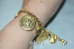 Gorgeous! Vintage 14K Gold ITALY 20 Gram Roman Coin Charm Lobster Clasp Bracelet