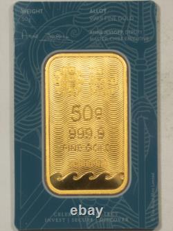 Great Britain Royal Mint Britannia 50 Gram. 9999 Gold Bar Sealed + Serial Number