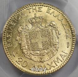 Greece 1884 A Greece 20 Drachmai 6.45 Gram Gold Coin George I PCGS AU withLuster