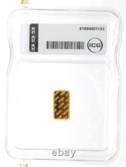 ICG Graded Certified MS70 PL IGR 1 Gram. 9999 Fine Gold Bar Round Bullion