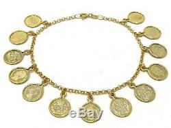 Italian 14k Yellow Gold COIN Charm Bracelet 7.5 7.8 grams