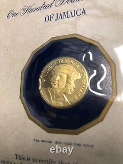 Jamaica 7.83 Grams Proof. 2265 Oz. 999 Fine Gold $100 Coin Christopher Columbus