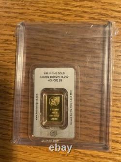 Jerusalem Gold 5 gram Gold Bar from The Holy Land Mint with Dove of Peace