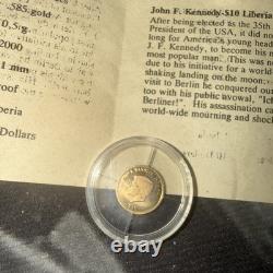 John F. Kennedy Half Gram $10 Liberia Gold Coin Certified Key Of Authenticity