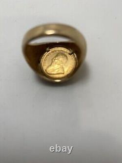 Krugerrand 1984 coin gold 1/10 Oz-Yellow 14 Kt Gold. Size 9.5? , 12 Grams