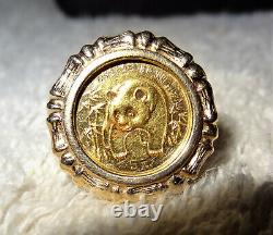L@@K 1986 Panda 5 Yuan. 999 Gold Coin in 14k Yellow Gold Ring 4.5 grams