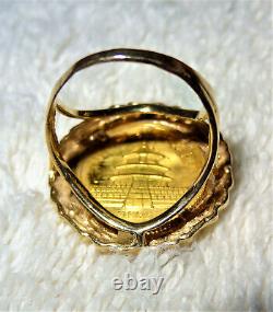 L@@K 1986 Panda 5 Yuan. 999 Gold Coin in 14k Yellow Gold Ring 4.5 grams