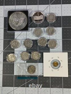 LOT 14 Vintage SILVER & GOLD COINS Mercury Dimes 2+ Oz SILVER 1/2 Gram GOLD +