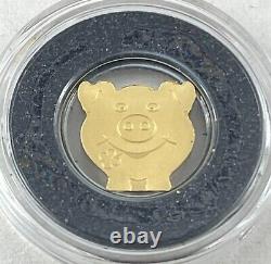 LUCKY GOLDEN PIG 4 Leaf Clover. 9999 Gold. 5g Coin Limited Republic of Palau COA