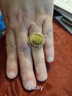 Ladies Maple Leaf Coin Ring In 14 K Yellow Gold Weights 8.2 Grams
