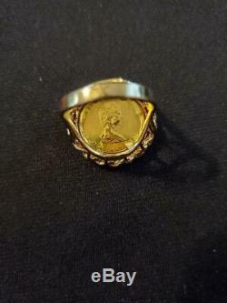 Ladies Maple Leaf Coin Ring In 14 K Yellow Gold Weights 8.2 Grams