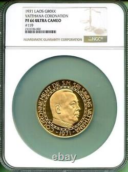 Laos 1971 Gold 80,000 Kip Ngc Pf 66uc 2.3151 Oz 80 Gram 0.9