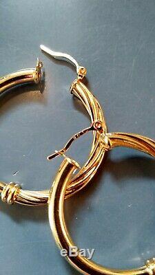 Large Vintage 18K Yellow Gold Roberto Coin Designer Hoop Earrings. 7.5 grams