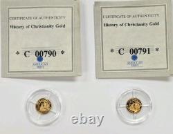 Lot Of 2-2006 PF American Mint -History Of Christianity 0.5g. 585 Gold Coins