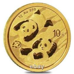 Lot of 10 2022 1 gram Chinese Gold Panda 40th Ann Privy 10 Yuan. 999 Fine BU