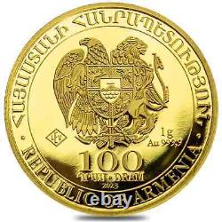 Lot of 10 2023 Armenia 1 gram Gold Noah's Ark 100 Drams Coin BU