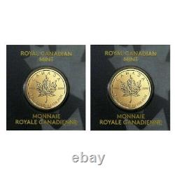 Lot of 2 2021 1 gram Canadian Gold Maples $. 5 Coin. 9999 Fine Maplegram25
