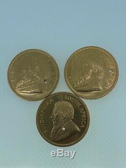 Lot of 3 1oz 22k Gold Assorted Year Drilled Krugerrand Coins 101.7 Grams