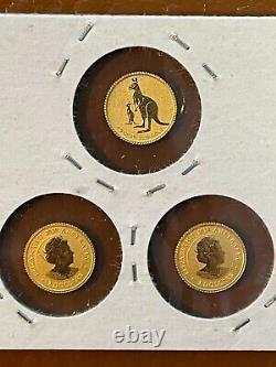 Lot of Three 2020 Australia $2 0.5 Gram. 9999 Pure Gold Kangaroo Mini Roo Coins