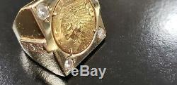 MEN'S 1.6 kt white diamond 22kt gold coin sz 12! 27 gram wt dice pinkie ring