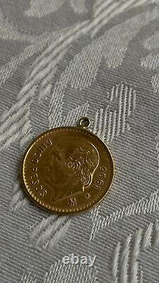 MEXICO 1906-M (5) CINCO PESOS. 900 GOLD COIN pendent 4.20 grams