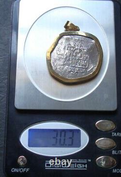 MEXICO 8 REALES SILVER COB COIN 14K 4 A 5 GRAMS Of GOLD PENDANT BEZEL 1630-1660