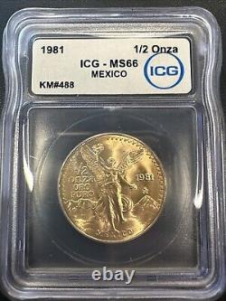 MS 66 1981 Mo Mexico 1/2 Oz Onza Gold Libertad NEAR SUPERB GEM BU MS UNC