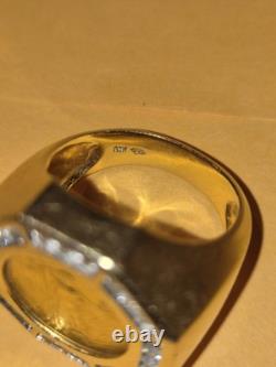 Men's 14k $5 Gold Coin Ring with Genuine Diamond Accents 21 grams