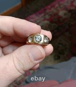 Men's Vintage Romany Estate 10k Gold 3 Stone Ring 8.5 Grams Not Scrap Size 9