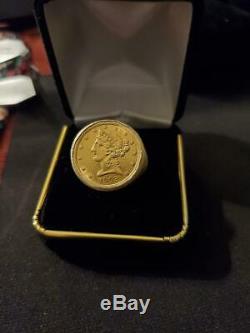 Mens 1902 Five Dollar Gold Coin Ring In 14 K Yellow Gold Weights 17.2 Grams