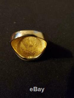 Mens 1902 Five Dollar Gold Coin Ring In 14 K Yellow Gold Weights 17.2 Grams