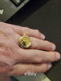 Mens Coin Ring In 14 K Yelllow Gold Weights 11.2 Grams