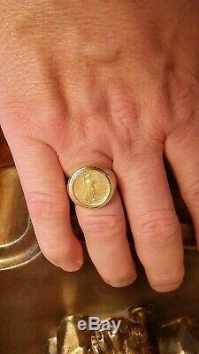 Mens GOLD 1/10 OZ US LIBERTY EAGLE COIN in 14k gold Ring Sz 9.5. 11.4 Grams