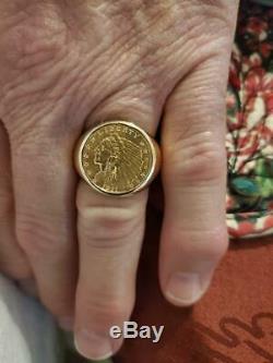 Mens Indian Head Gold Coin Ring In 14 K Yellow Gold Weights 14.5 Grams