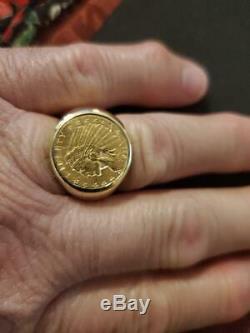 Mens Indian Head Gold Coin Ring In 14 K Yellow Gold Weights 14.5 Grams