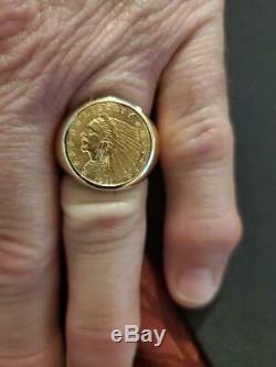 Mens Indian Head Gold Coin Ring In 14 K Yellow Gold Weights 14.5 Grams