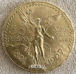 Mexican Gold Centenario 50 Pesos Coin! 1927, 37.5 Grams Gold 1.2057 T Oz AU