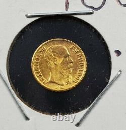 Mexico 1865 1/2 gram Maximiliano Emperador Miniature GOLD Coin BU UNC