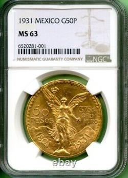 Mexico 1931 Gold 41.6666 Gram Ngc Ms 63 1.2056 Oz 50 Peso