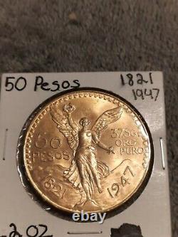 Mexico 1947 Gold 50 Pesos Centenario 37.5 Grams of Pure Gold Coin 1.2057 UC