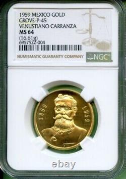 Mexico 1959 Gold Ngc Ms 64 Venustiano Carranza 16.61 Gram