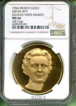 Mexico 1964 Gold 40.72 Gram Ngc Ms 64 Juliana Visits Mexico Grove 879