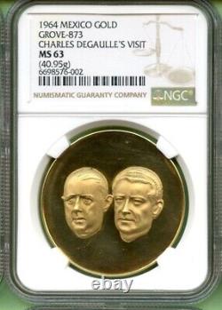 Mexico 1964 Gold 40.95 Gram Ngc Ms 63 Charles Degaulle's Visit Grove 873