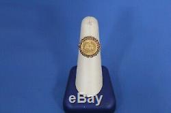 Mexico Dos Pesos Gold Coin Ring 14k +22k Gold Coin Size 7 Unisex 5.7 Grams