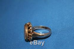 Mexico Dos Pesos Gold Coin Ring 14k +22k Gold Coin Size 7 Unisex 5.7 Grams