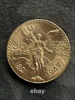 Mexico Gold Centenario, 50 Pesos Gold Coin, 1947, 37.5 Grams Pure Gold 1oz
