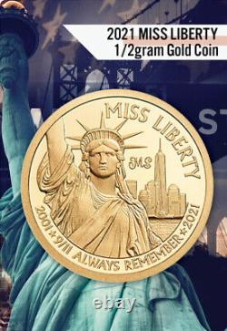 -Miles Standish Miss Liberty 1/2 gram Gold PF70