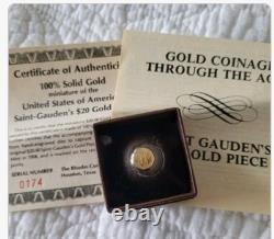 Miniature USA $20 Saint Gaudens 0.3 Gram 24k Solid Gold with COA + Box