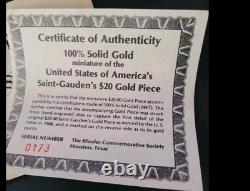 Miniature USA $20 Saint Gaudens 0.3 Gram 24k Solid Gold with COA + Box