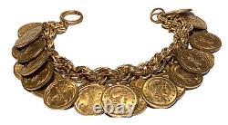 Miriam Haskell Vintage Roman Coin Gold Tone Heavy Dangle Clasp Bracelet 183 Gram